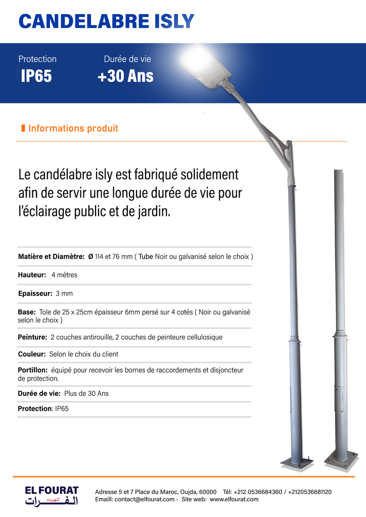 CANDELABRE ECLAIRAGE PUBLIC ACIER GRIS 4M